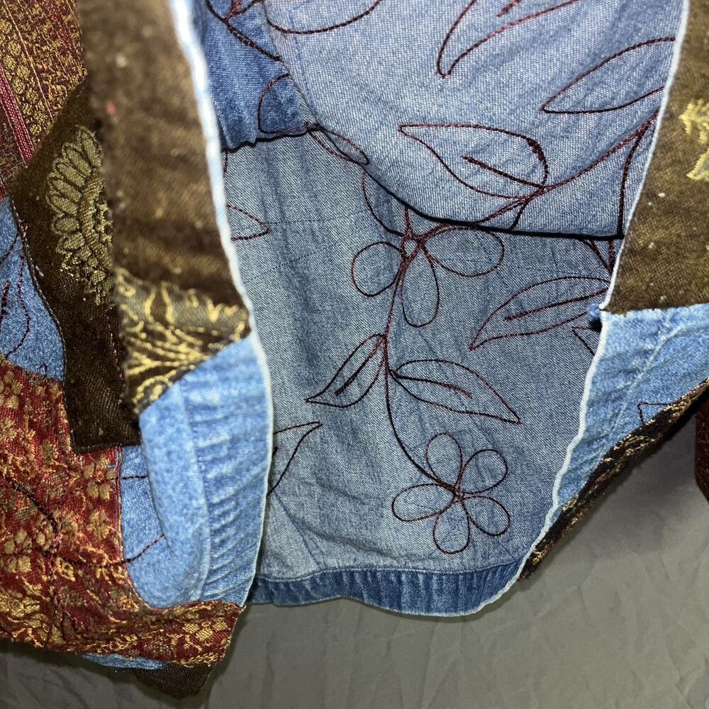 Vintage Patchwork Quilted Denim Jacket Button Up … - image 4